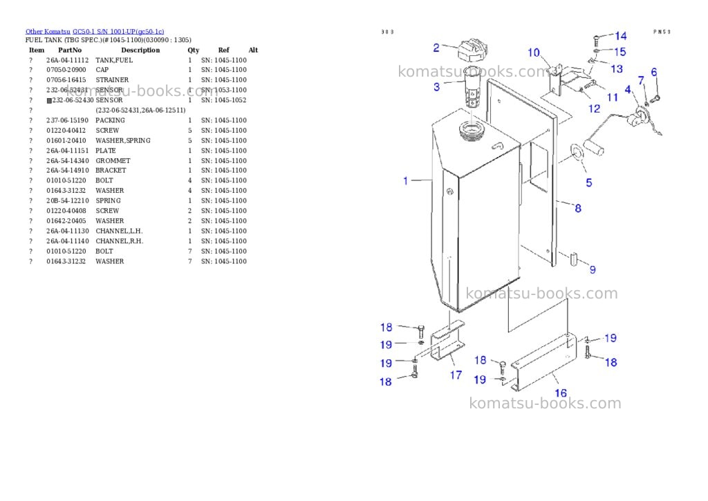 Komatsu gc50-1 s/n 1001-up Parts catalog cover Page 8