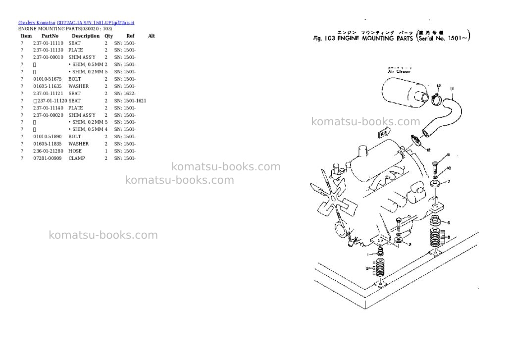 Komatsu gd22ac-1a s/n 1501-up Parts catalog cover