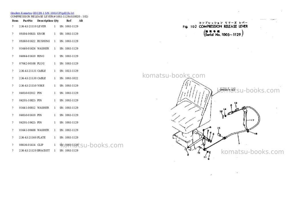 Komatsu gd22h-1 s/n 1003-up Parts catalog cover