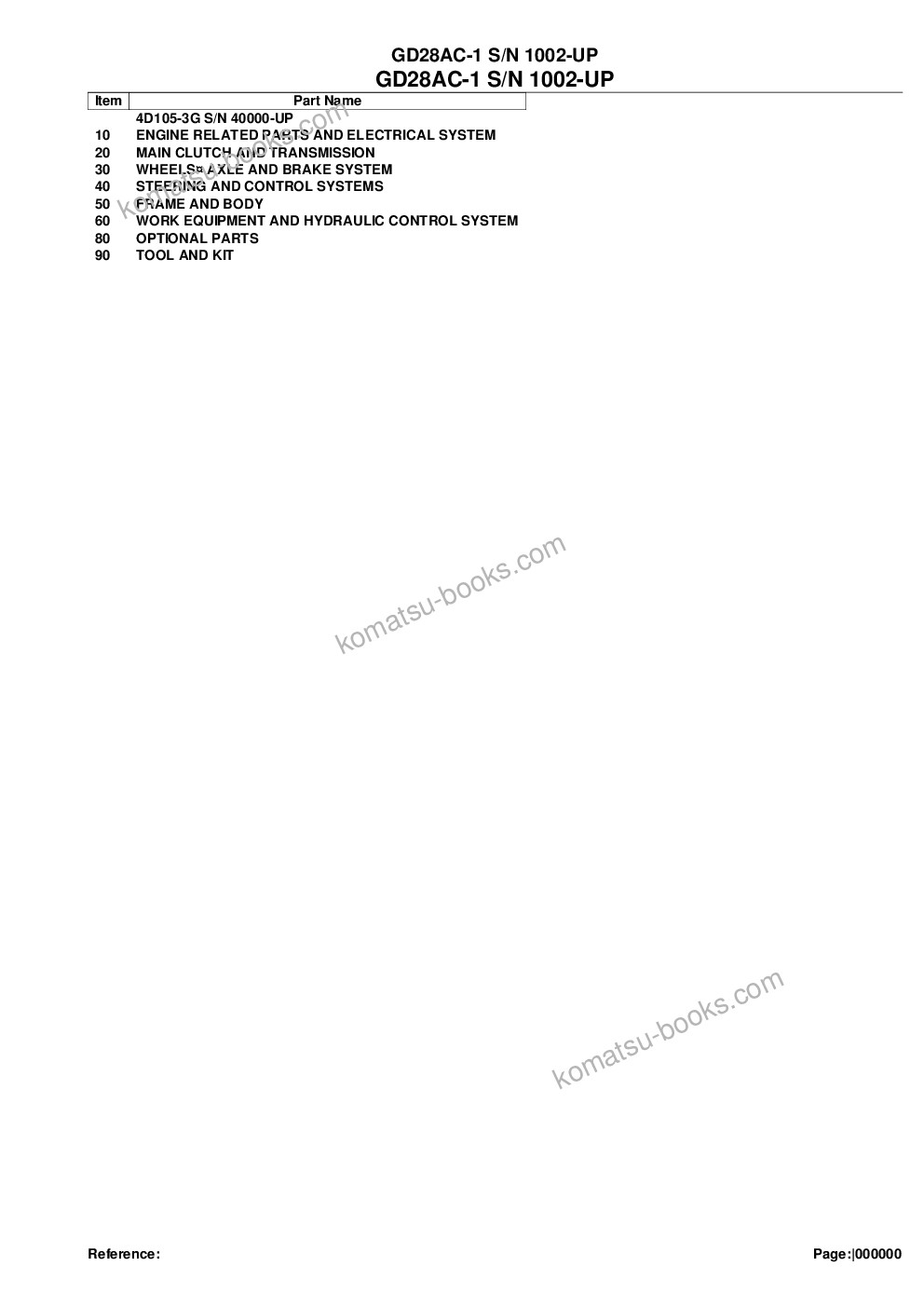 Komatsu GD28AC-1 S/N 1002-UP Parts catalog cover