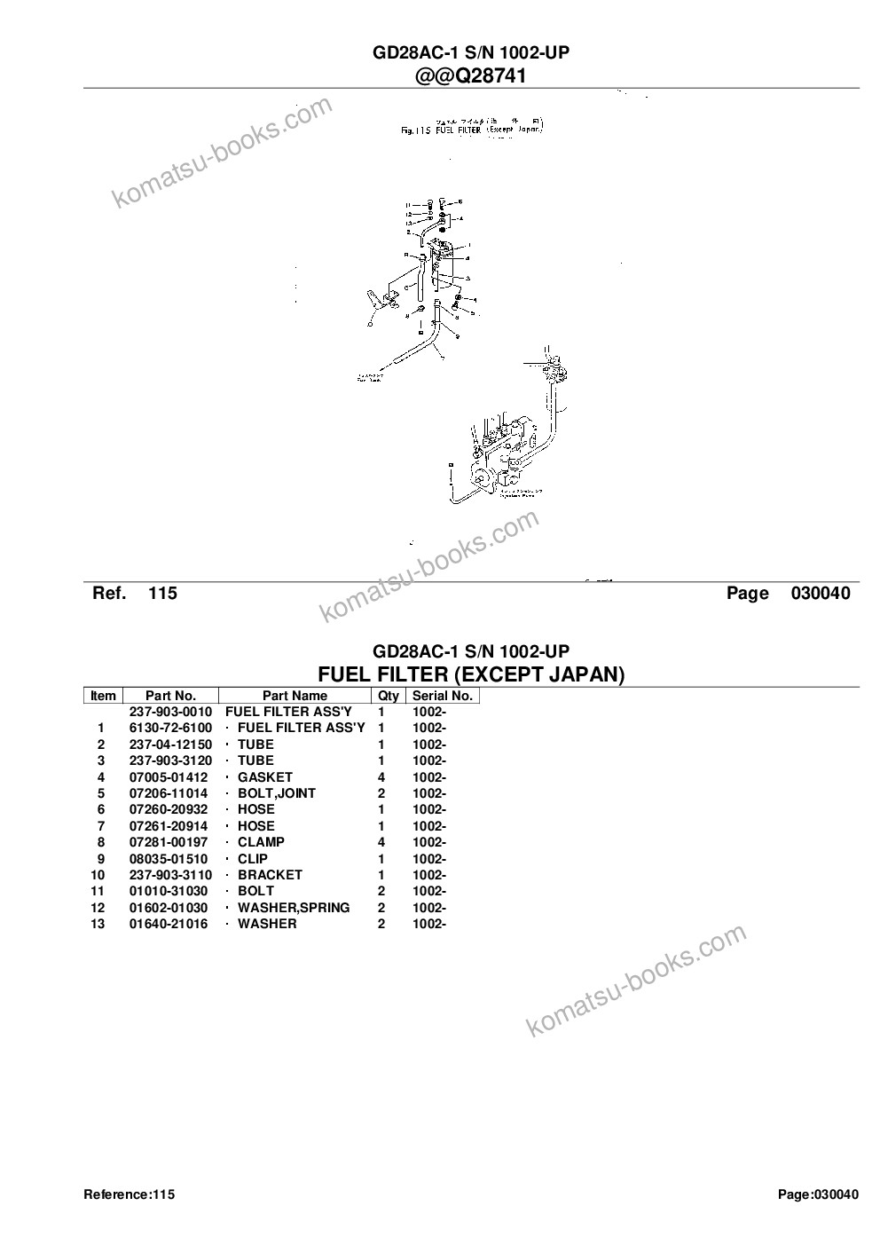 Komatsu GD28AC-1 S/N 1002-UP Parts catalog cover Page 8