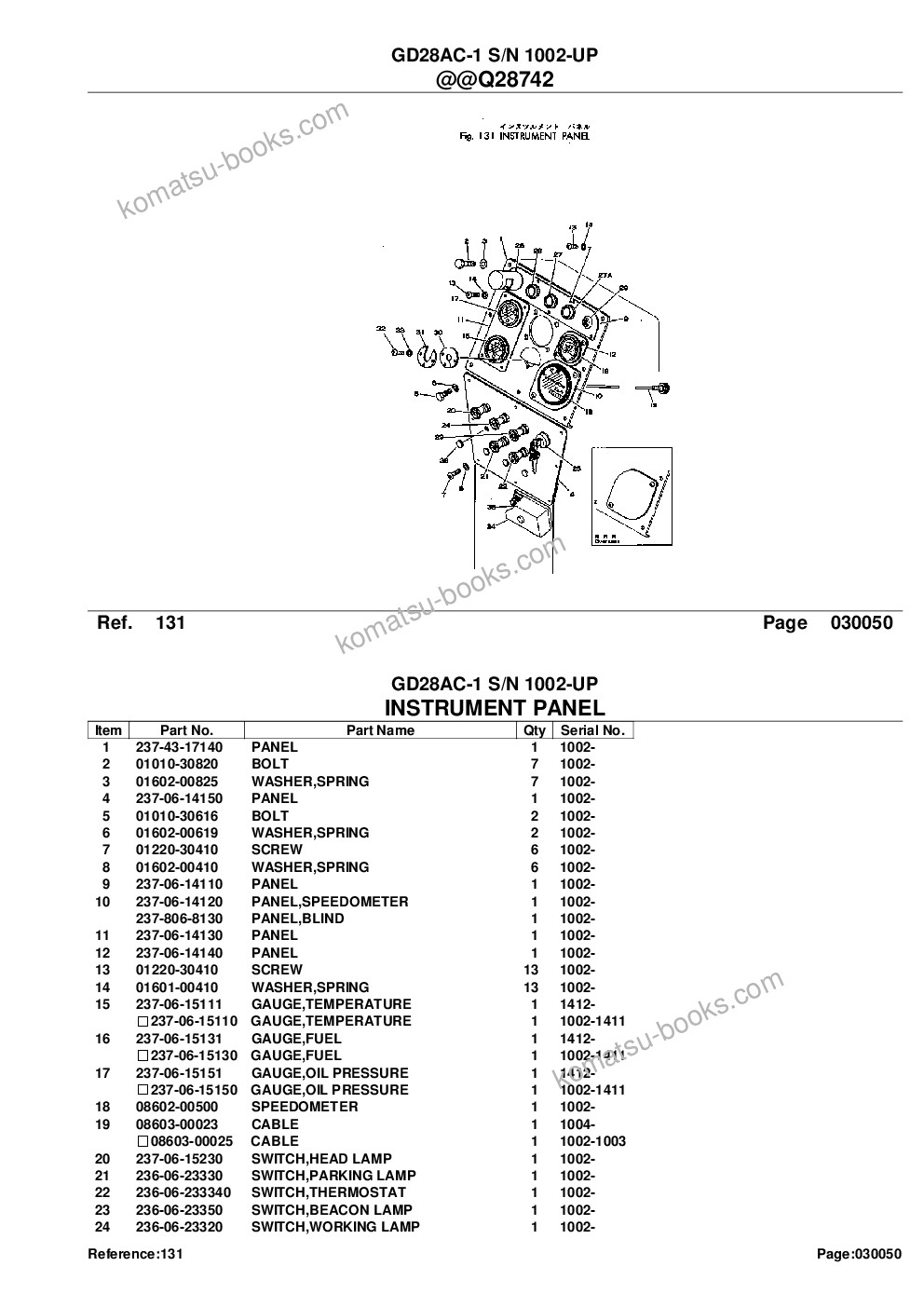 Komatsu GD28AC-1 S/N 1002-UP Parts catalog cover Page 9