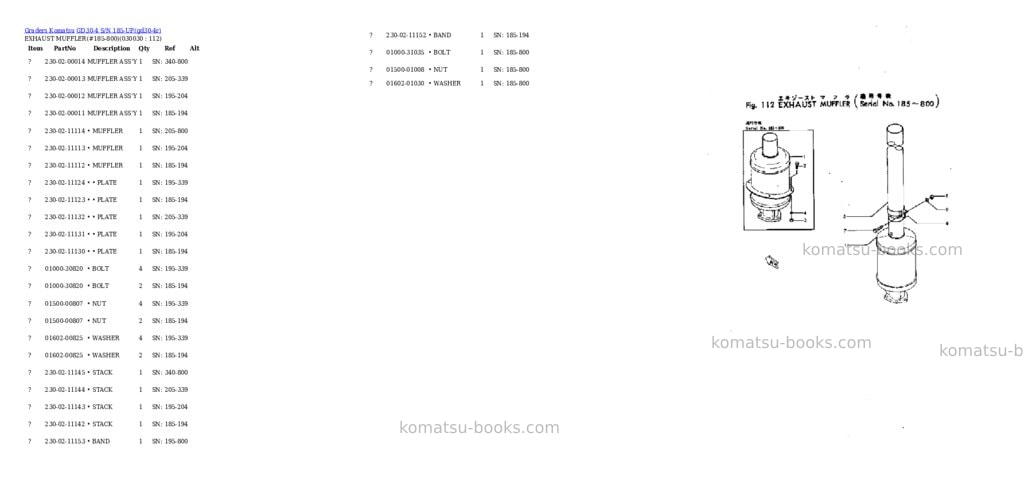 Komatsu gd30-4 s/n 185-up Parts catalog cover Page 2