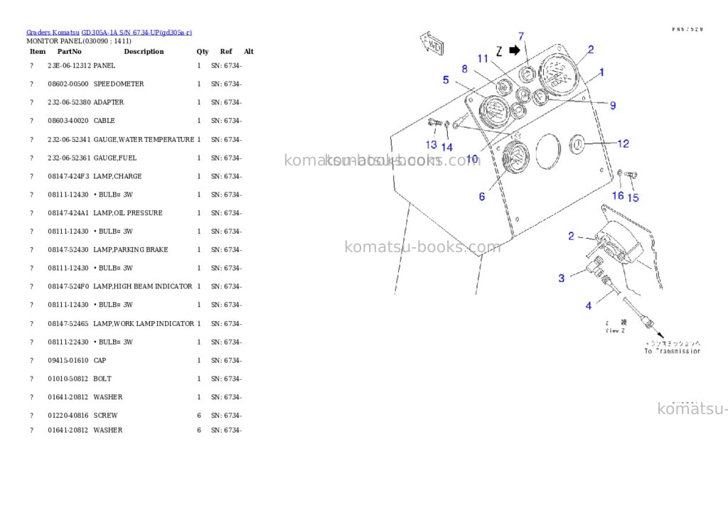 Komatsu GD305A-1A S/N 6734-UP Parts catalog cover Page 6