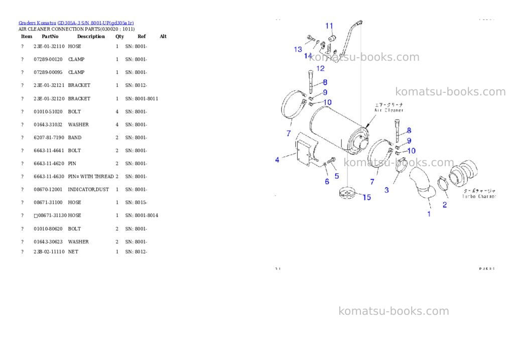 Komatsu gd305a-3 s/n 8001-up Parts catalog cover Komatsu gd305a-3 s/n 8001-up Parts catalog cover