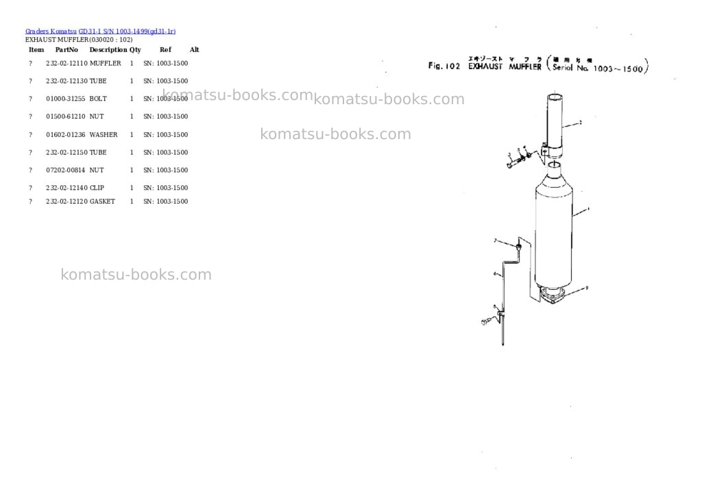 Komatsu gd31-1 s/n 1003-1499 Parts catalog cover