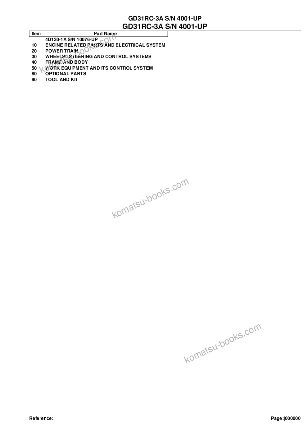 Komatsu gd31rc-3a s/n 4001-up Parts catalog cover