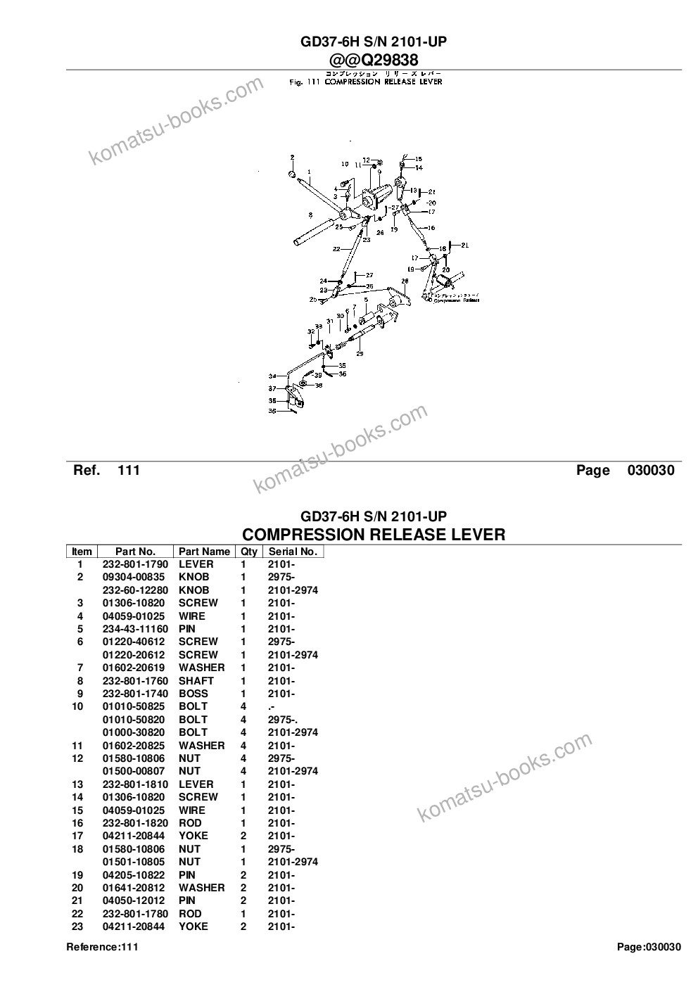 Komatsu GD37-6H S/N 2101-UP Parts catalog cover Page 5