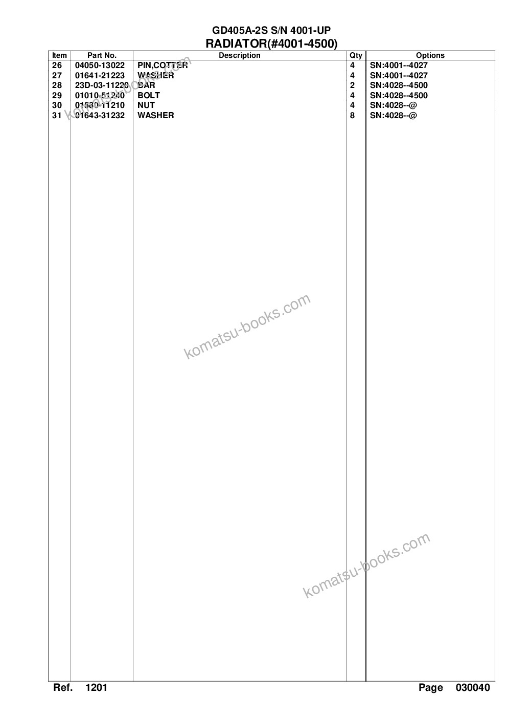 Komatsu GD405A-2S S/N 4001-UP Parts catalog cover Page 9