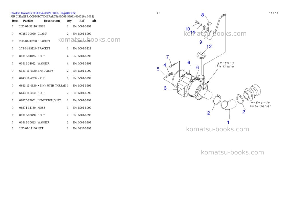 Komatsu gd405a-3 s/n 5001-up Parts catalog cover