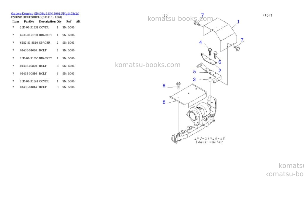 Komatsu gd405a-3 s/n 5001-up Parts catalog cover Page 10