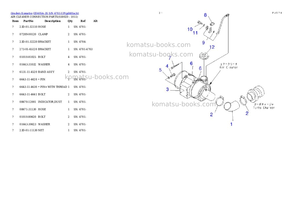 Komatsu gd405a-3s s/n 4701-up Parts catalog cover Komatsu gd405a-3s s/n 4701-up Parts catalog cover