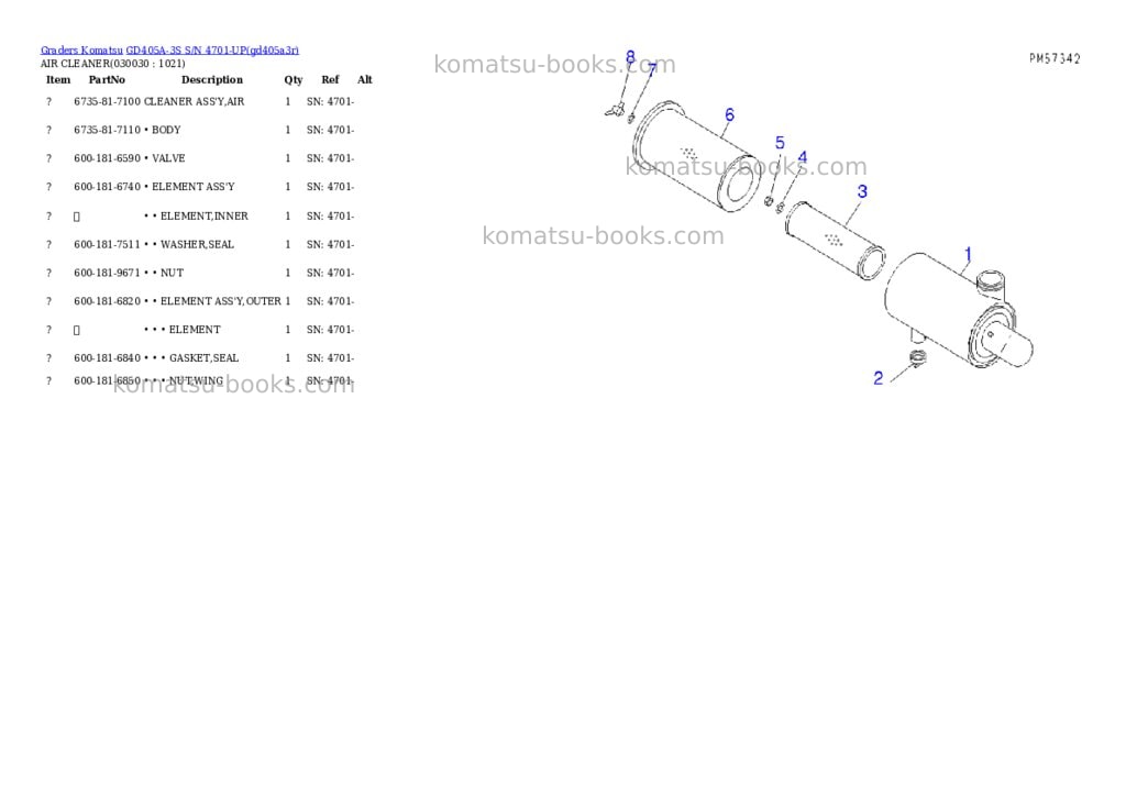 Komatsu gd405a-3s s/n 4701-up Parts catalog cover Page 2 Komatsu gd405a-3s s/n 4701-up Parts catalog cover Page 2