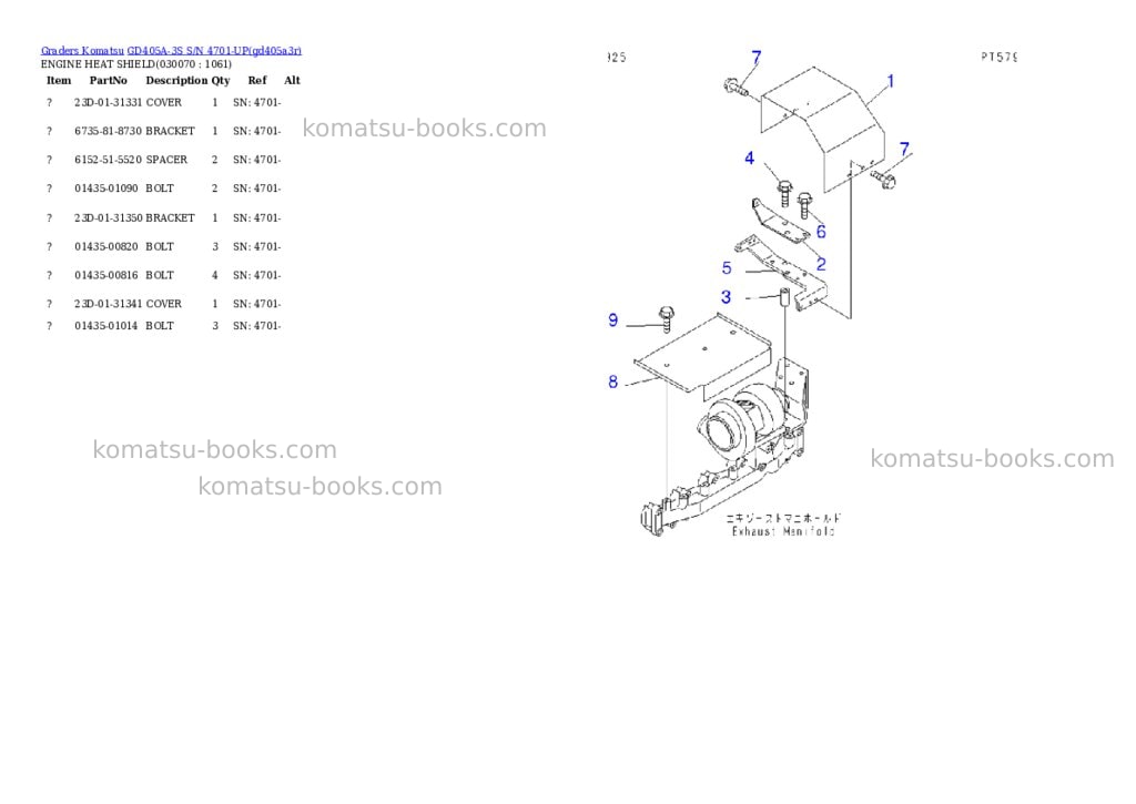Komatsu gd405a-3s s/n 4701-up Parts catalog cover Page 6 Komatsu gd405a-3s s/n 4701-up Parts catalog cover Page 6