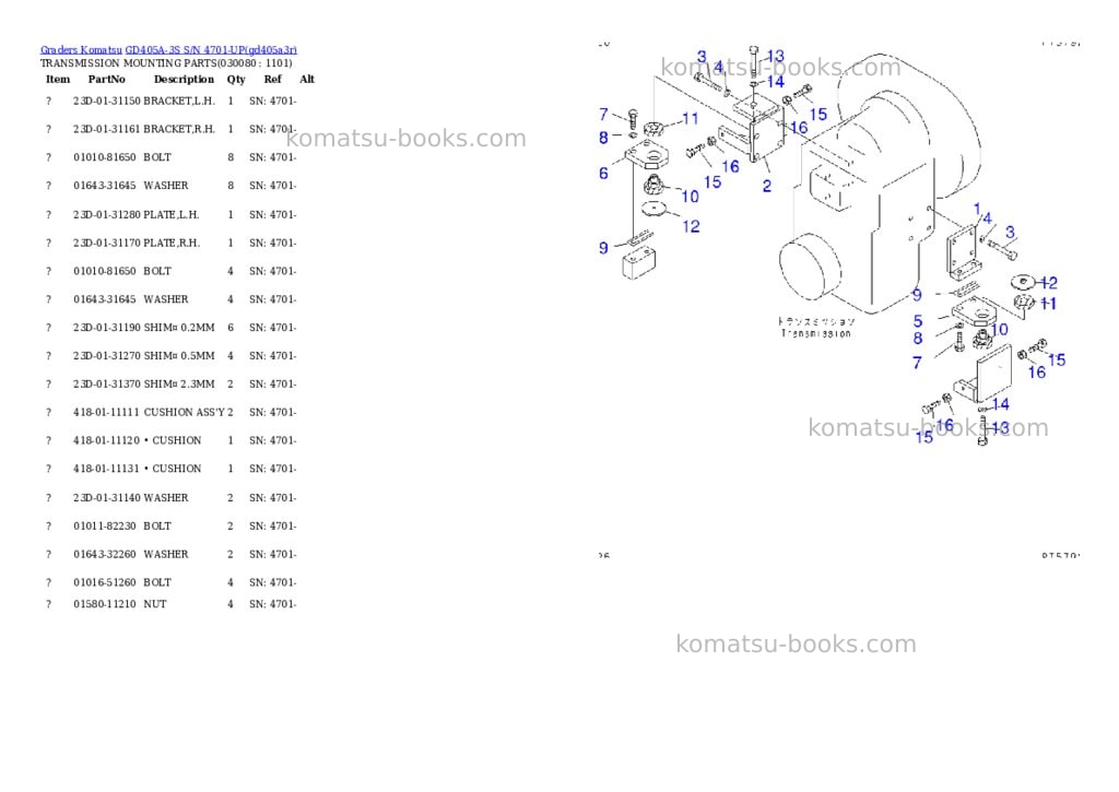 Komatsu gd405a-3s s/n 4701-up Parts catalog cover Page 7 Komatsu gd405a-3s s/n 4701-up Parts catalog cover Page 7