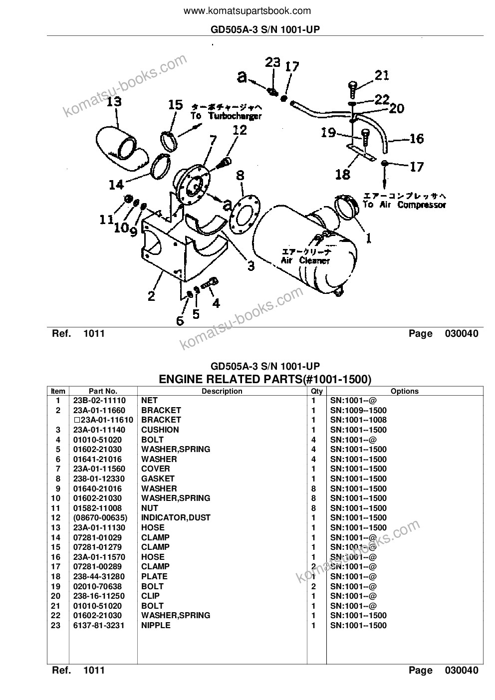 Komatsu gd505a-3 s/n 1001-up Parts catalog cover Page 10 Komatsu gd505a-3 s/n 1001-up Parts catalog cover Page 10