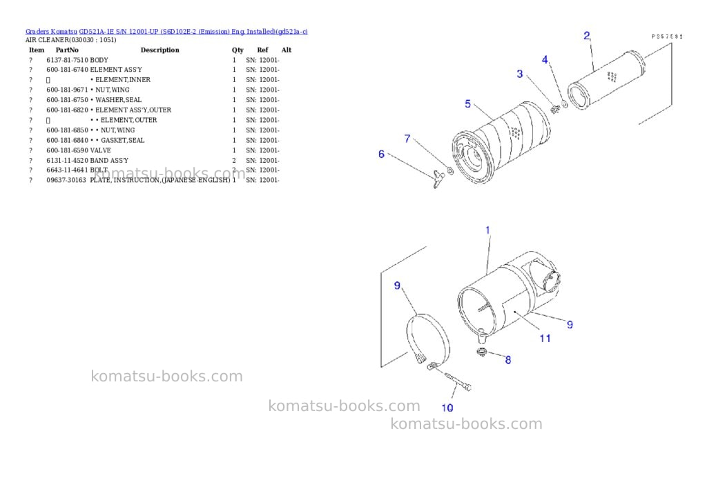 Komatsu gd521a-1e s/n 12001-up s6d102e-2 emission eng. installed Parts catalog cover Page 2