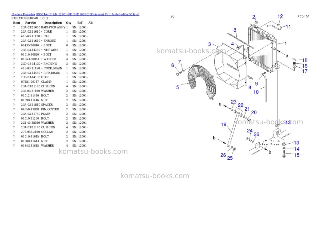 Komatsu gd521a-1e s/n 12001-up s6d102e-2 emission eng. installed Parts catalog cover Page 3