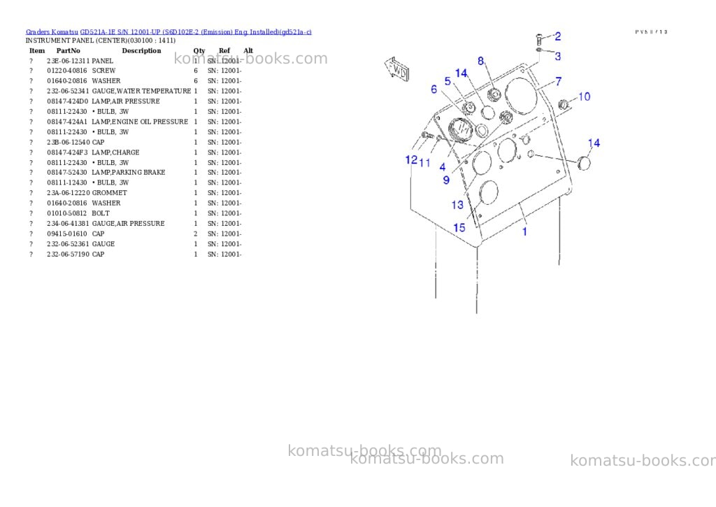 Komatsu gd521a-1e s/n 12001-up s6d102e-2 emission eng. installed Parts catalog cover Page 9
