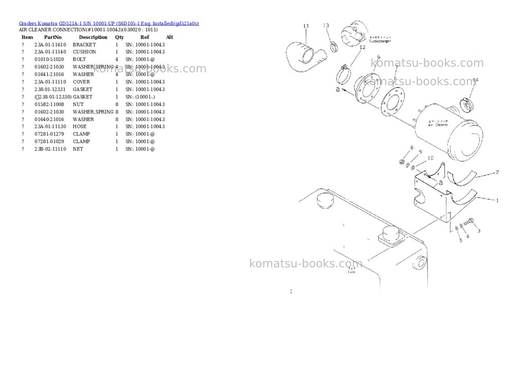 Komatsu gd521a-1 s/n 10001-up s6d105-1 eng. installed Parts catalog cover Komatsu gd521a-1 s/n 10001-up s6d105-1 eng. installed Parts catalog cover