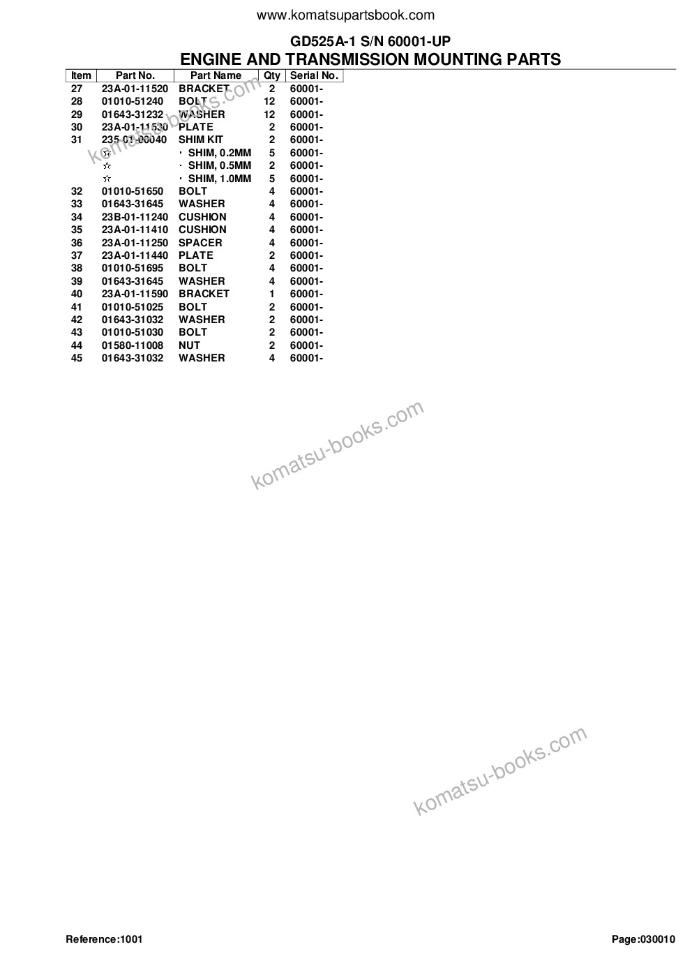 Komatsu gd525a-1 s/n 60001-up Parts catalog cover Page 4