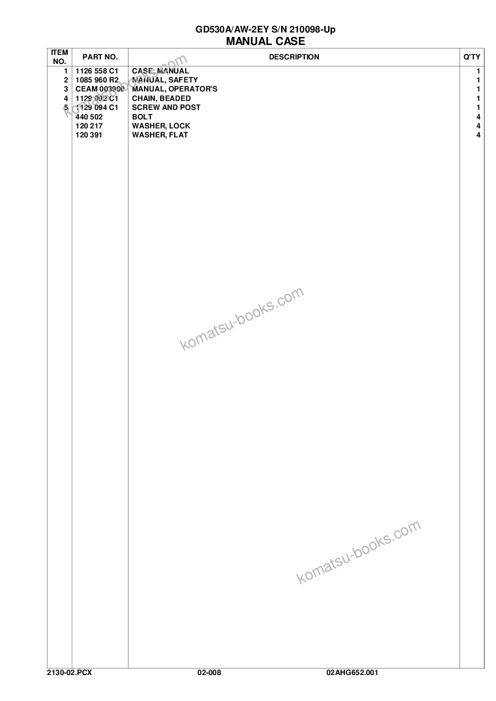 Komatsu gd530a/aw-2ey s/n 210098-up Parts catalog cover Page 10