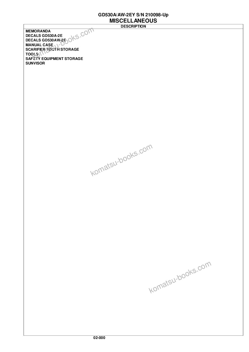 Komatsu gd530a/aw-2ey s/n 210098-up Parts catalog cover Page 3