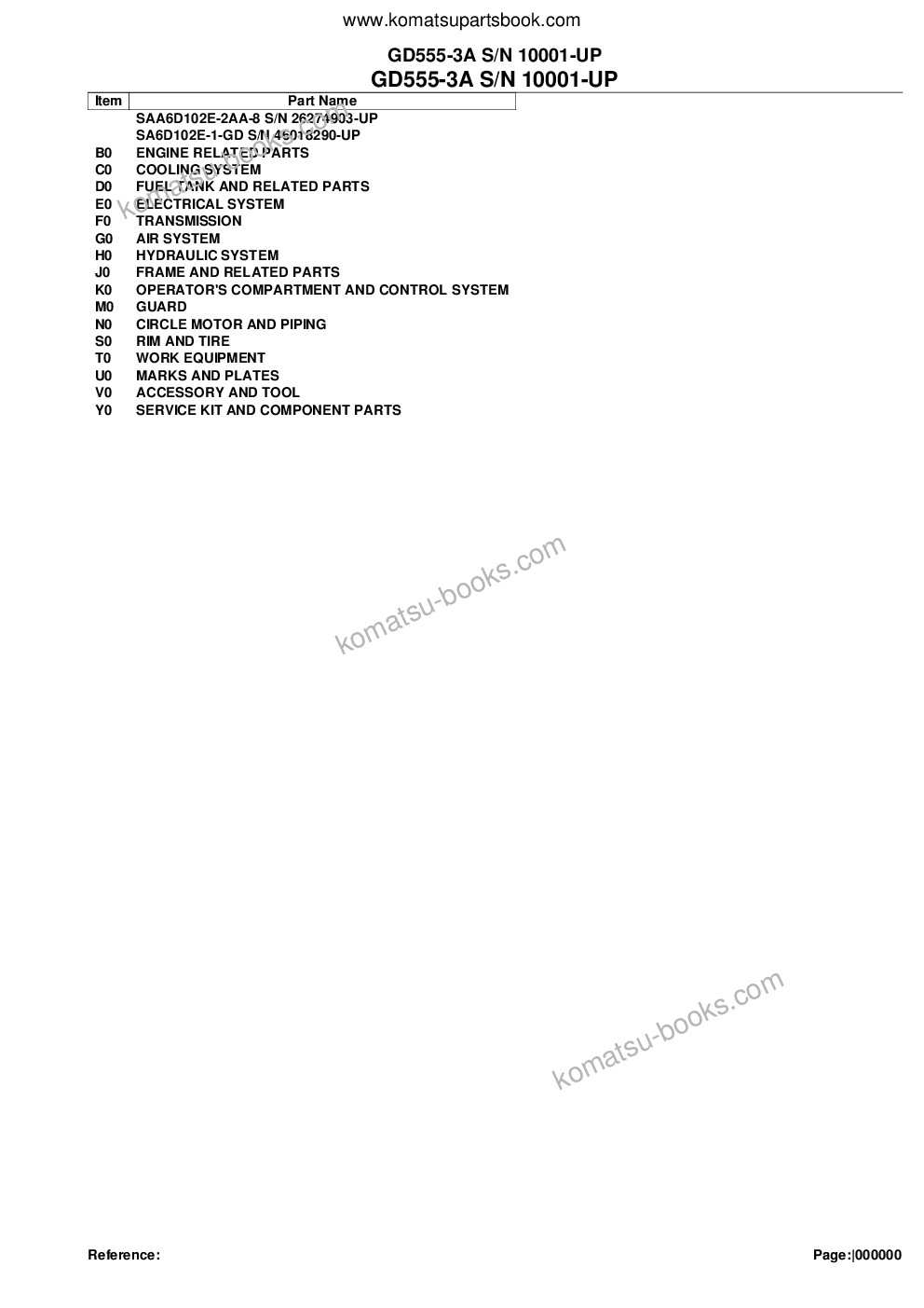 Komatsu gd555-3a s/n 10001-up Catálogo de piezas cover