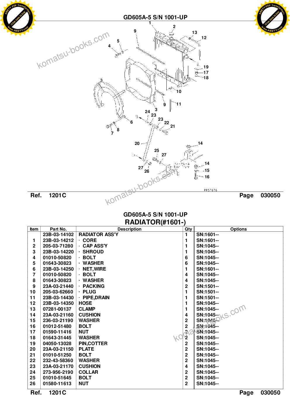 Komatsu gd605a-5 s/n 1001-up Parts catalog cover Page 10