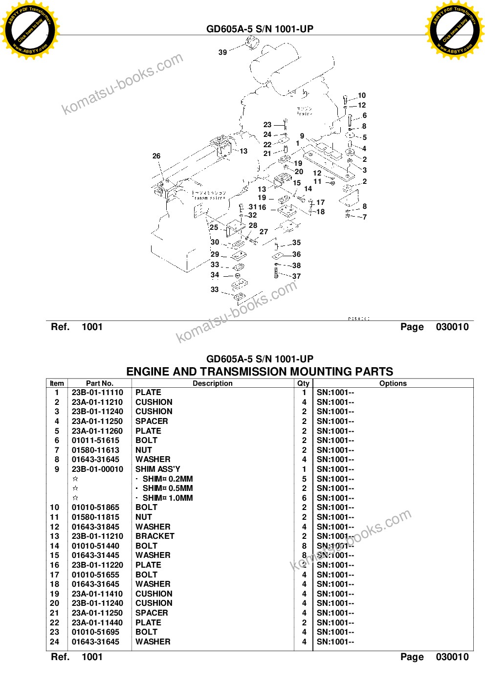Komatsu gd605a-5 s/n 1001-up Parts catalog cover Page 3