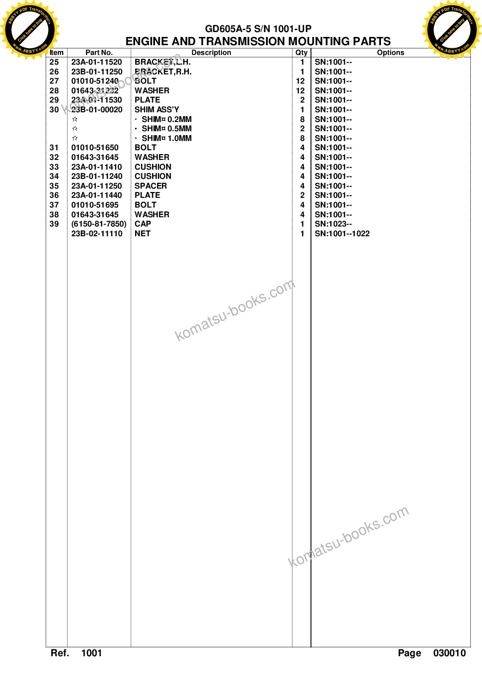 Komatsu gd605a-5 s/n 1001-up Parts catalog cover Page 4