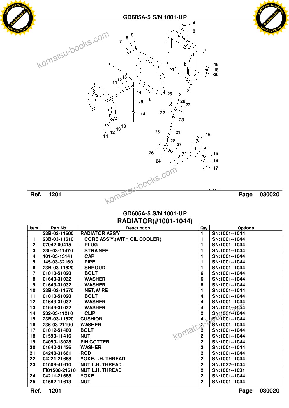 Komatsu gd605a-5 s/n 1001-up Parts catalog cover Page 5