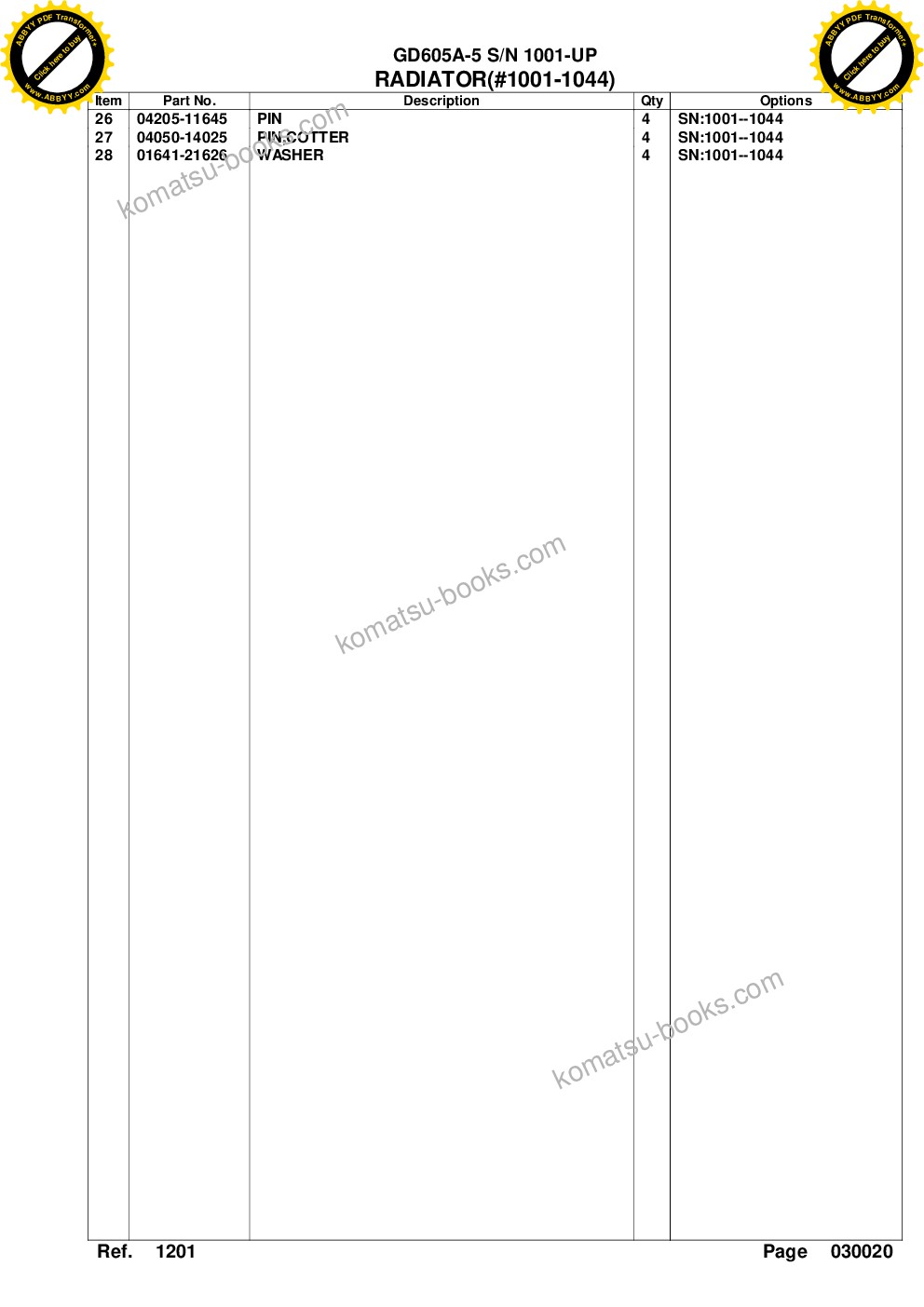 Komatsu gd605a-5 s/n 1001-up Parts catalog cover Page 6