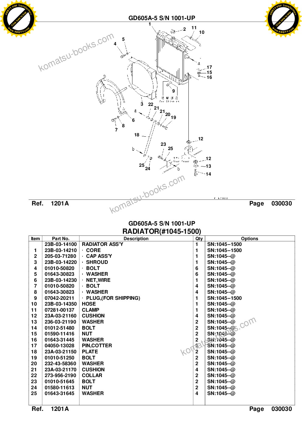 Komatsu gd605a-5 s/n 1001-up Parts catalog cover Page 7