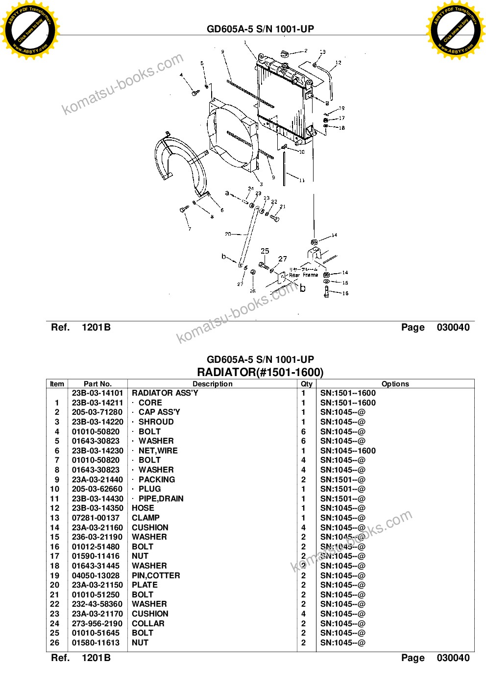 Komatsu gd605a-5 s/n 1001-up Parts catalog cover Page 8