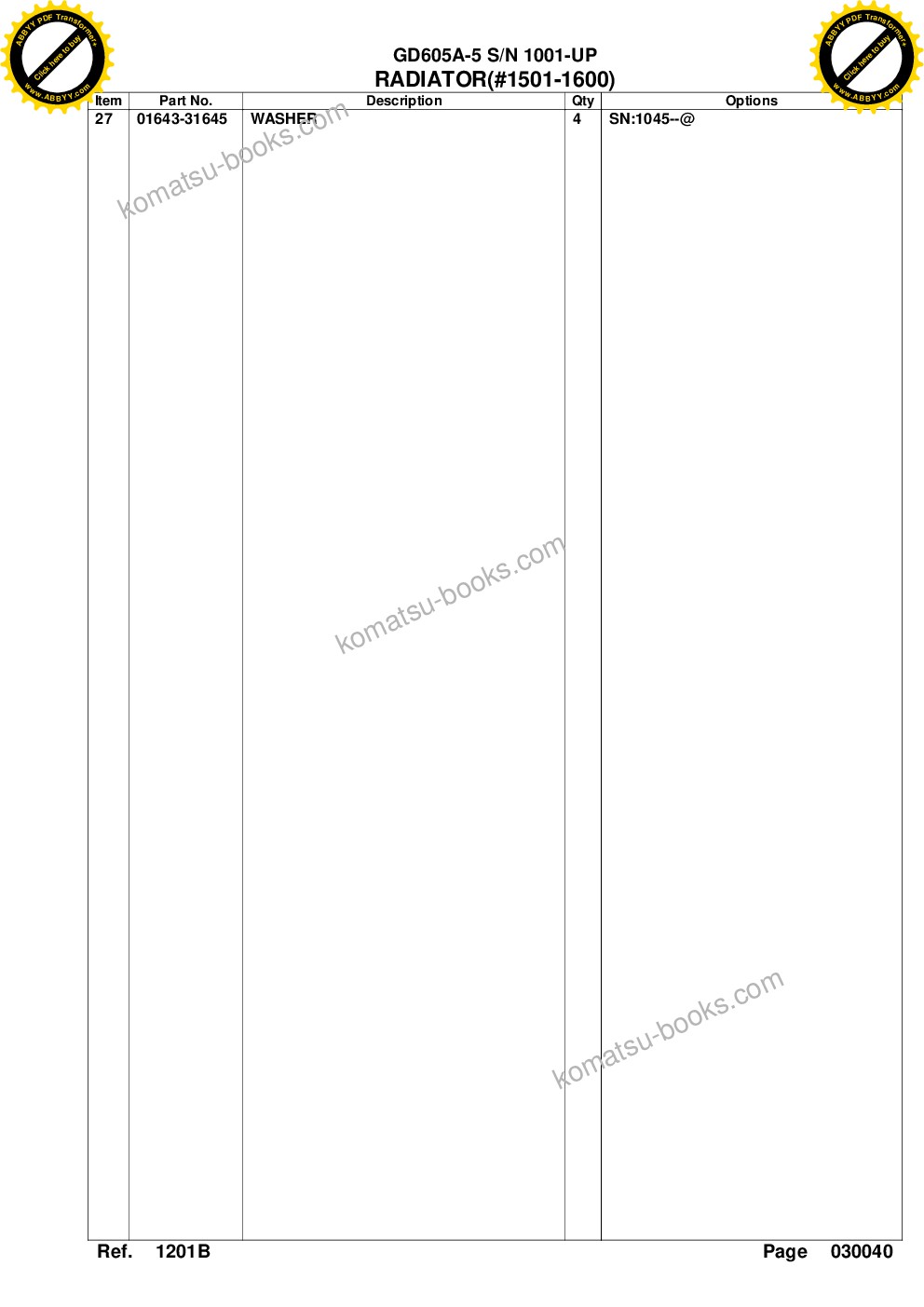 Komatsu gd605a-5 s/n 1001-up Parts catalog cover Page 9