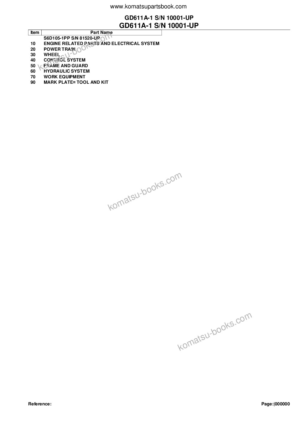 Komatsu gd611a-1 s/n 10001-up Parts catalog cover