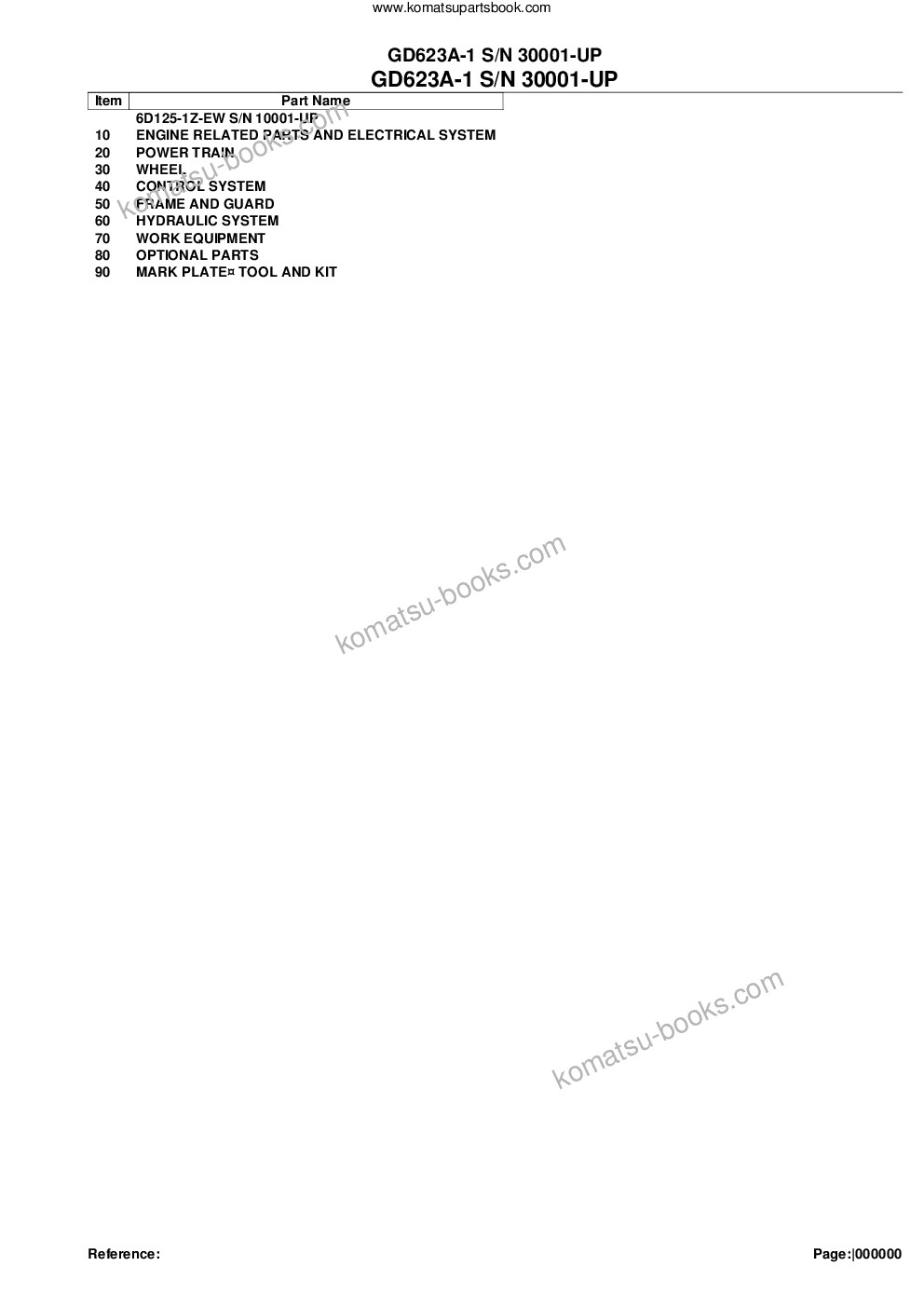 Komatsu gd623a-1 s/n 30001-up Parts catalog cover Komatsu gd623a-1 s/n 30001-up Parts catalog cover