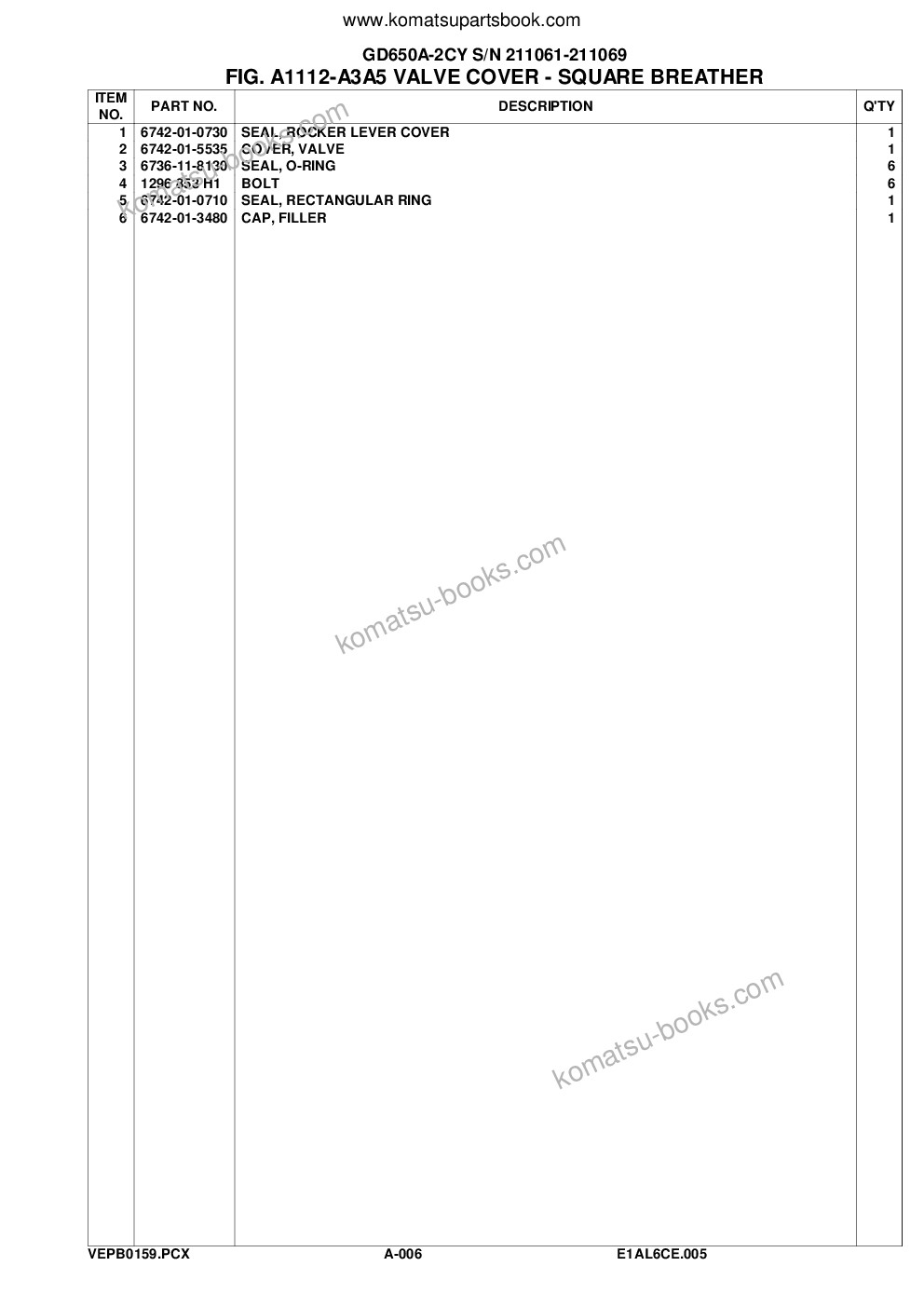 Komatsu gd650a-2cy s/n 211061-211069 Parts catalog cover Page 9 Komatsu gd650a-2cy s/n 211061-211069 Parts catalog cover Page 9