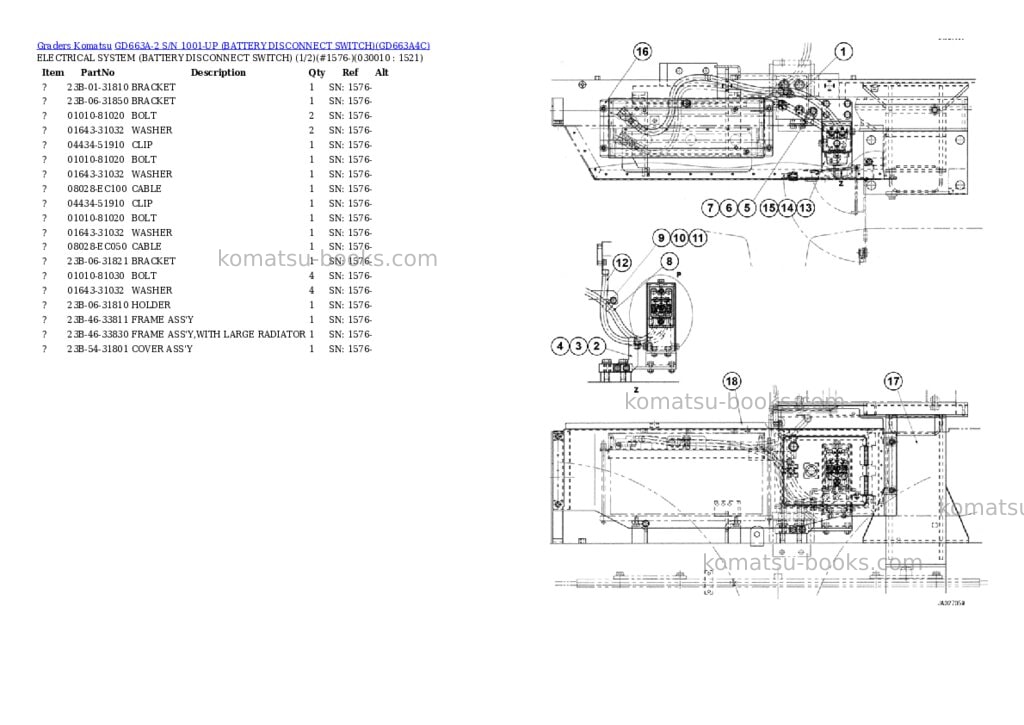 Komatsu GD663A-2 S/N 1001-UP (BATTERY DISCONNECT SWITCH) Parts catalog cover