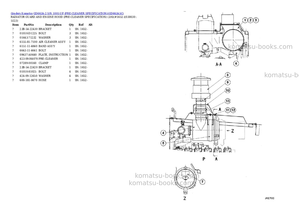 Komatsu GD663A-2 S/N 1001-UP (PRE-CLEANER SPECIFICATION) Parts catalog cover Page 2