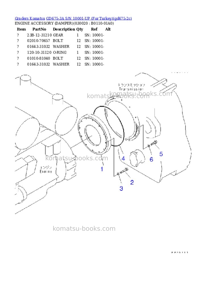 Komatsu GD675-3A S/N 10001-UP (For Turkey) Parts catalog cover