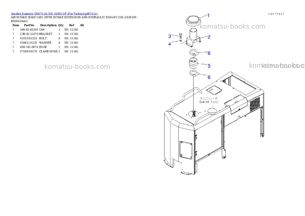 Komatsu GD675-3A S/N 10001-UP (For Turkey) Parts catalog cover Page 9