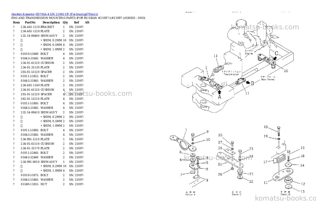 Komatsu GD705A-4 S/N 21001-UP (For Iran) Parts catalog cover