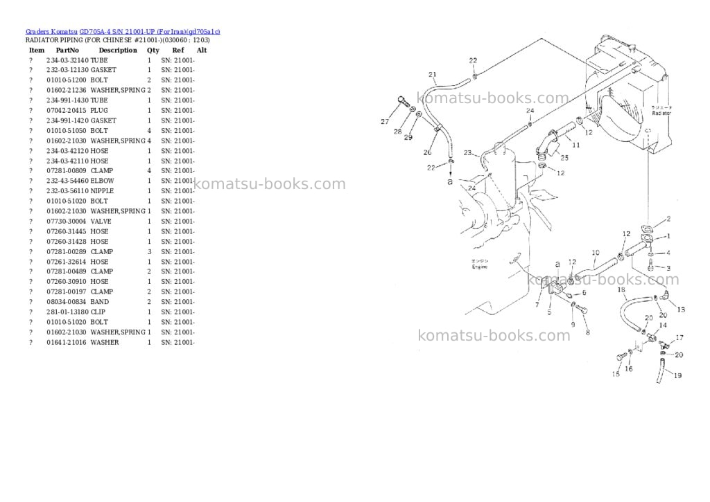 Komatsu GD705A-4 S/N 21001-UP (For Iran) Parts catalog cover Page 5