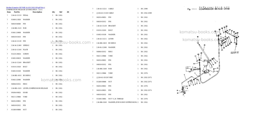 Komatsu gd705r-1a s/n 2052-up Parts catalog cover