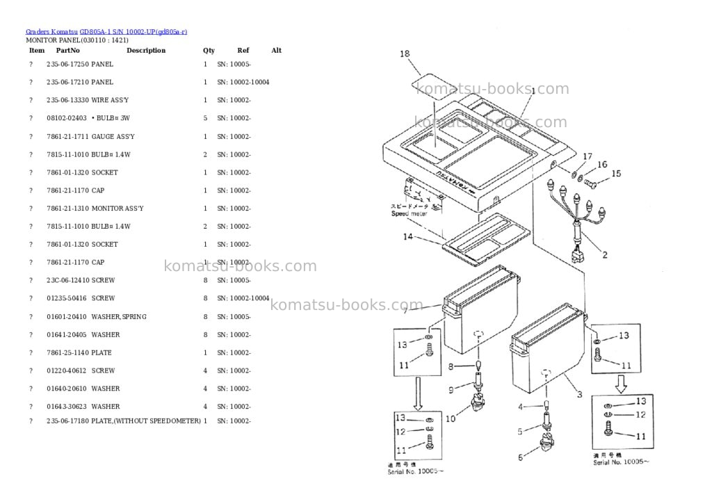 Komatsu gd805a-1 s/n 10002-up Parts catalog cover Page 10 Komatsu gd805a-1 s/n 10002-up Parts catalog cover Page 10