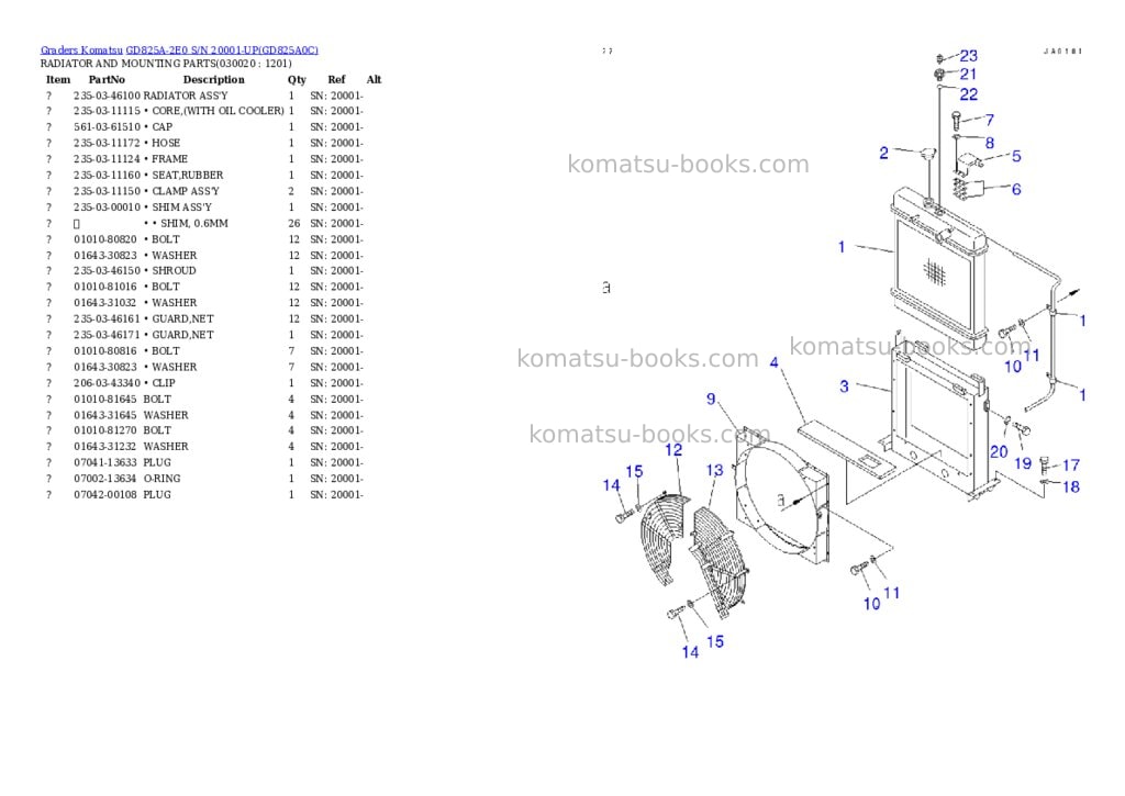 Komatsu gd825a-2e0 s/n 20001-up Parts catalog cover Komatsu gd825a-2e0 s/n 20001-up Parts catalog cover
