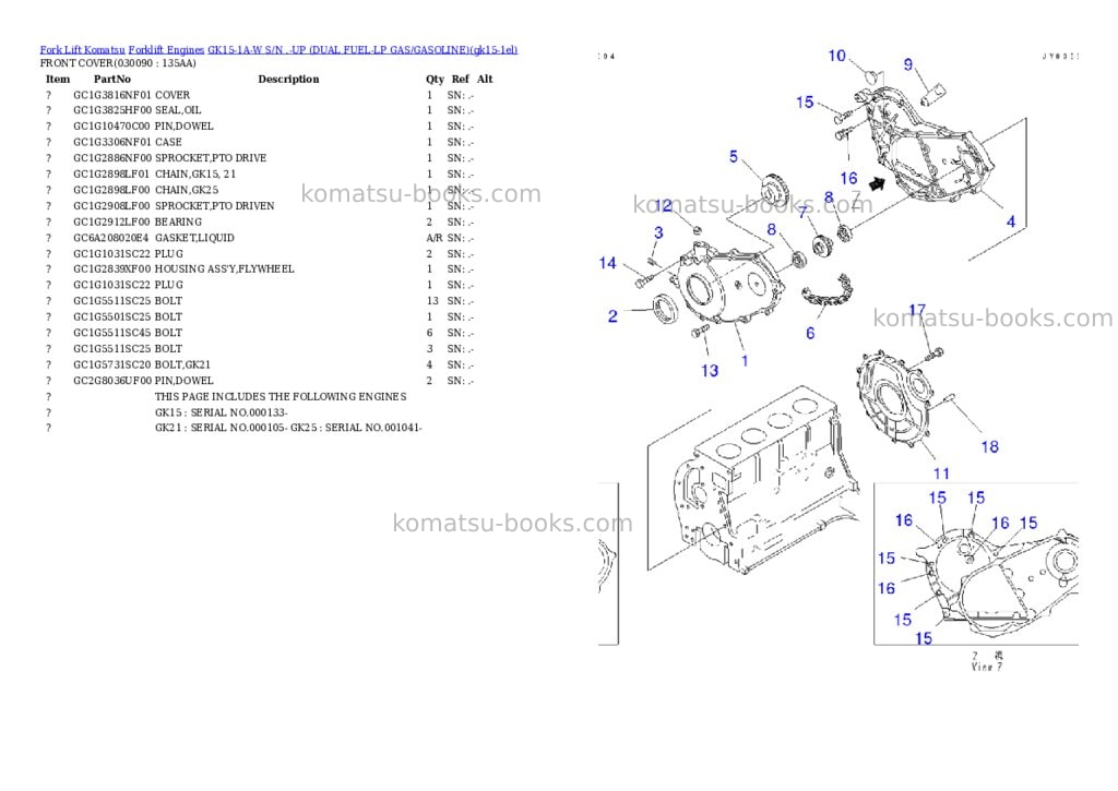 Komatsu GK15-1A-W S/N .-UP (DUAL FUEL-LP GAS/GASOLINE) Parts catalog cover Page 8 Komatsu GK15-1A-W S/N .-UP (DUAL FUEL-LP GAS/GASOLINE) Parts catalog cover Page 8