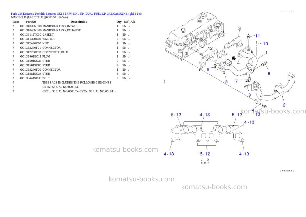 Komatsu GK15-1A-W S/N .-UP (DUAL FUEL-LP GAS/GASOLINE) Parts catalog cover Page 9 Komatsu GK15-1A-W S/N .-UP (DUAL FUEL-LP GAS/GASOLINE) Parts catalog cover Page 9
